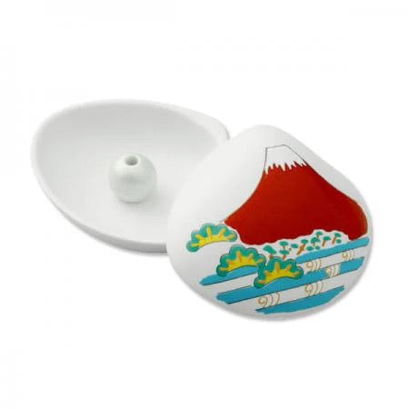 Kousaido Shellfish shape incense plate with dish Red Fuji pattern White